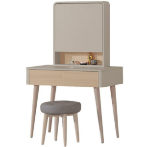 C523-14 松語奶茶木紋鏡台 全組 含椅