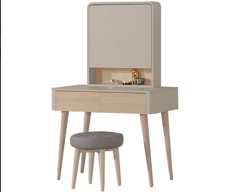 C523-14 松語奶茶木紋鏡台 全組 含椅