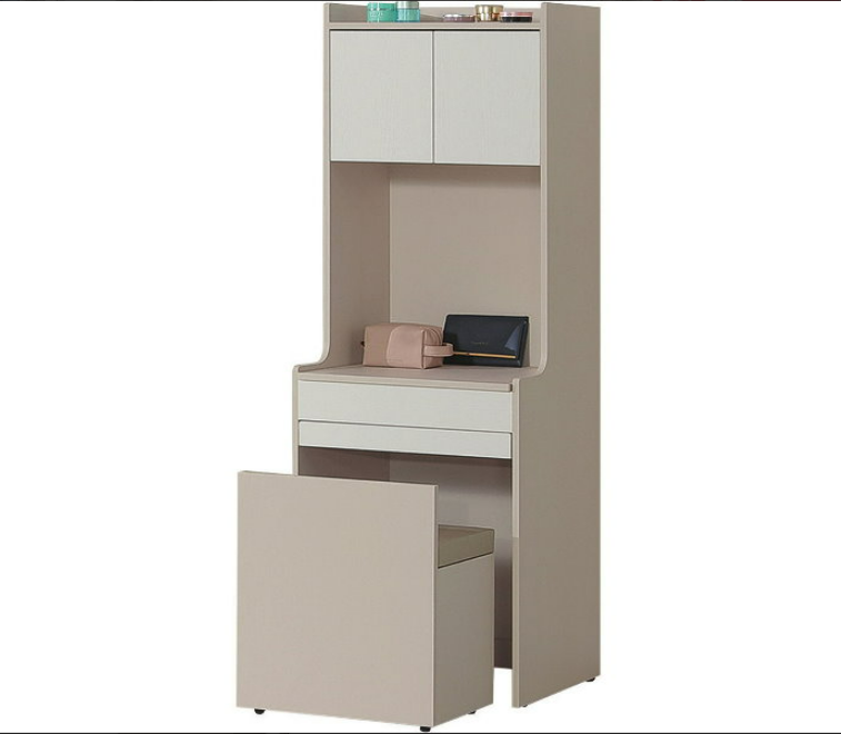 C526-8 若芙奶茶白化粧台 全組 含椅