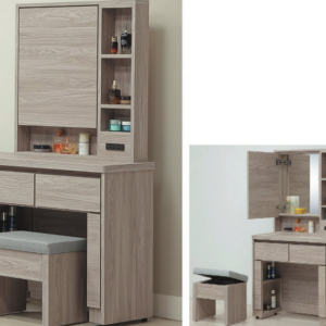 C531-9 雲杉2.7尺鏡台+椅 附插座 全組