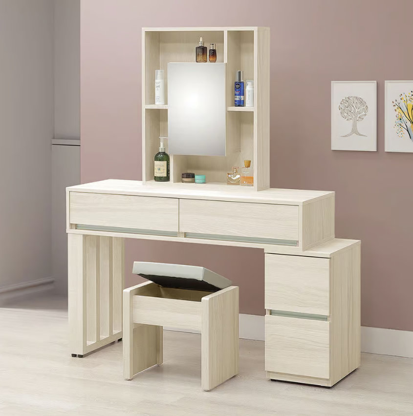 315-4 菲比4尺伸縮鏡台 含椅 (桌面至地面高度80cm) (鏡門內無隔板)