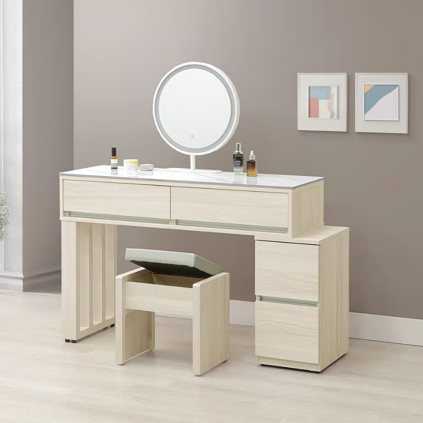 318-4 菲比4尺岩板伸縮鏡台 含椅 (桌面至地面高度81.2cm)