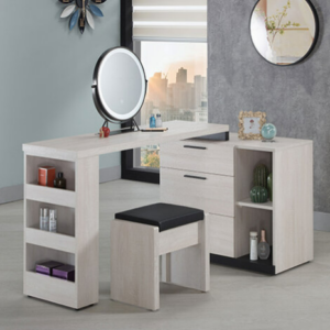 327-3 伊凡卡4尺伸縮鏡台 含椅 ⊙不分左右可隨意放置、 ⊙附桌上鏡×1、置物櫃尺寸：寬80深40高68公分