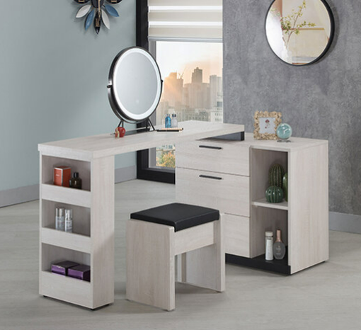 327-3 伊凡卡4尺伸縮鏡台 含椅 ⊙不分左右可隨意放置、 ⊙附桌上鏡×1、置物櫃尺寸：寬80深40高68公分