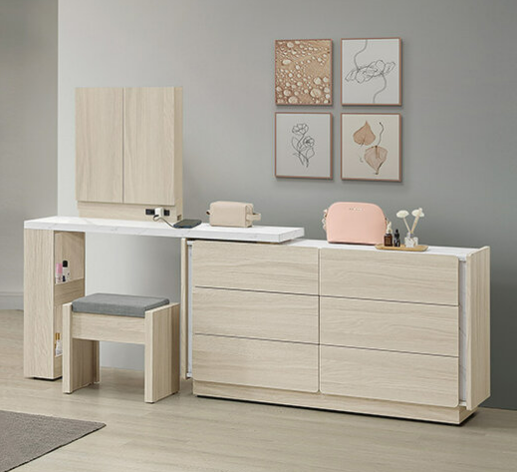 A42-04 萊米克4.5尺功能伸縮鏡台 L桌可自由擺放