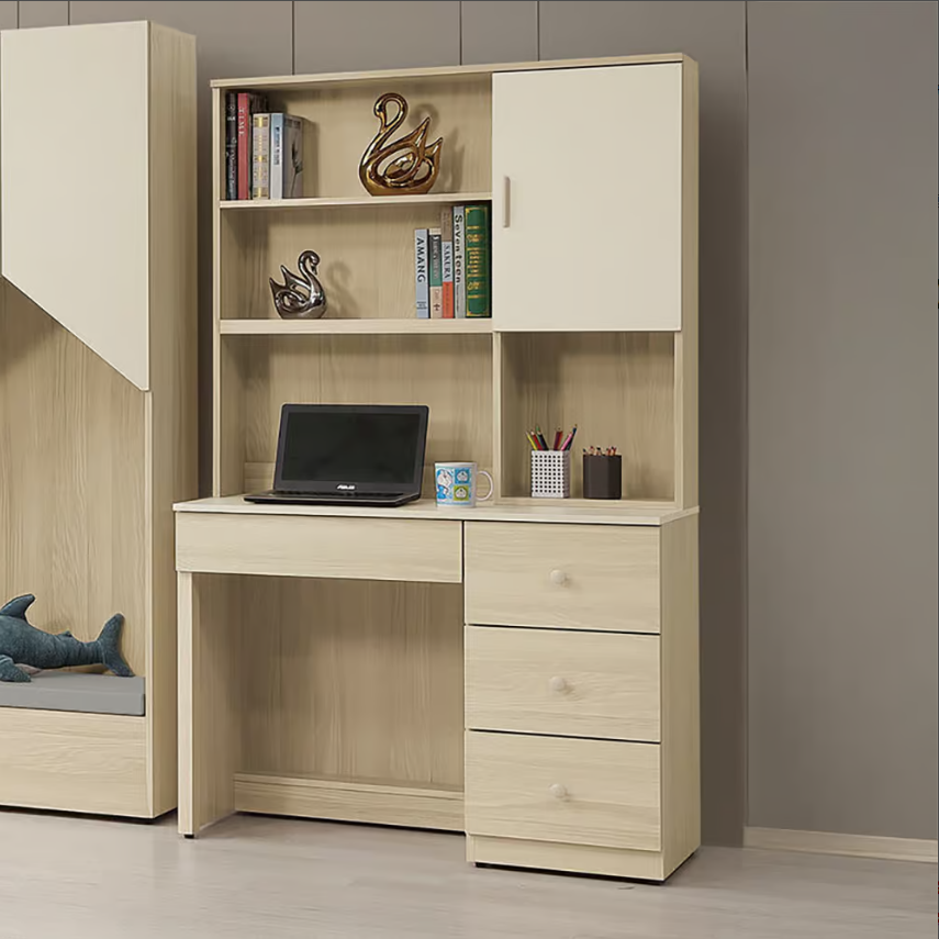 732-9 喬伊白橡木3.5尺書桌 上+下 ⊙木門內有1片固定隔板