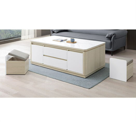 A289-01 黛娜4.65尺岩板多功能茶几 ⊙含二椅凳，可全收進茶几、