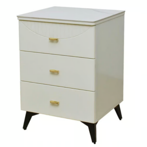 410-2 阿爾蒙岩板三抽床頭櫃 6mm亮面岩板+高級MDF+11cm防鏽烤漆黑鐵腳 (抽屜採高級鋼珠滑軌)(塗裝採PU平光烤漆)