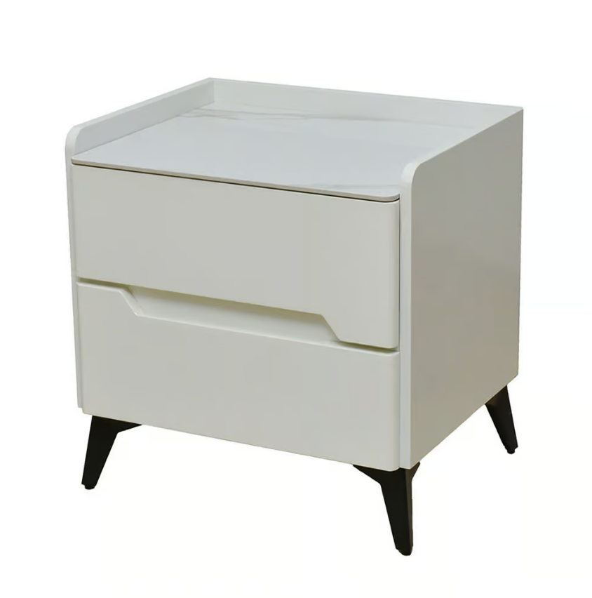 410-9 爾瑪娜岩板床頭櫃 6mm亮面岩板+高級MDF+11cm防鏽烤漆黑鐵腳 (抽屜採高級鋼珠滑軌)(塗裝採PU平光烤漆)