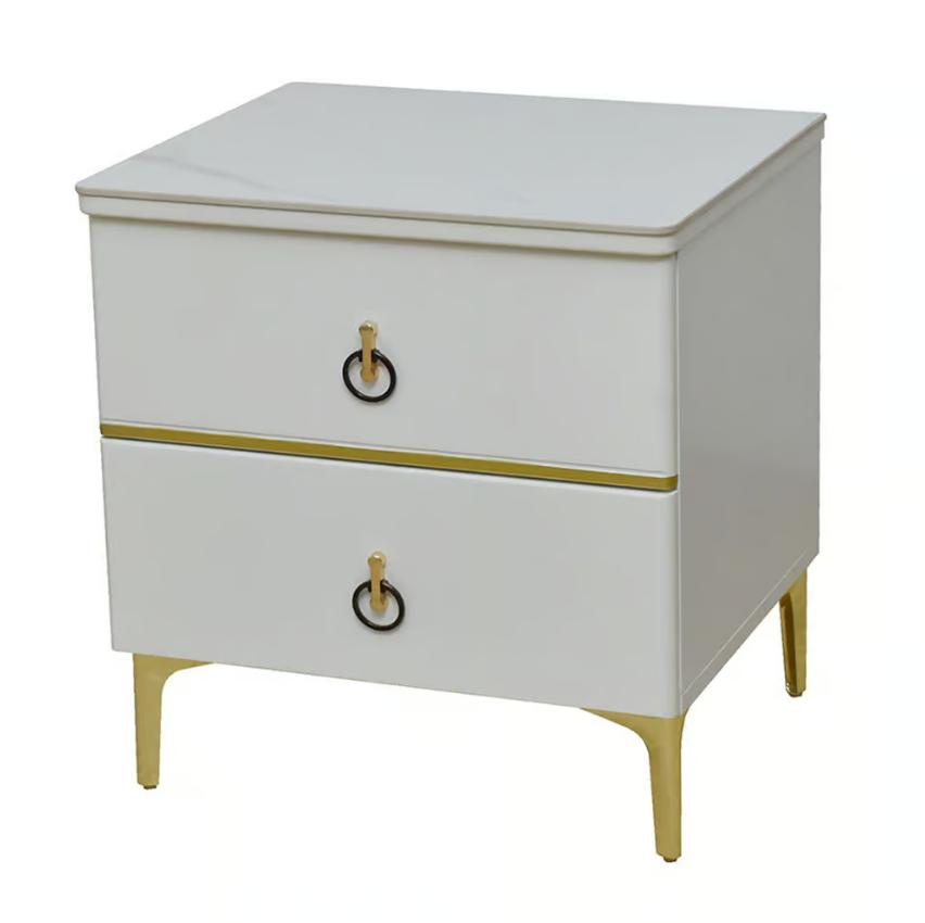 409-14 塔巴德岩板床頭櫃 6mm亮面岩板+高級MDF+11cm防鏽烤金漆鐵腳 (抽屜採高級鋼珠滑軌)(塗裝採PU平光烤漆)