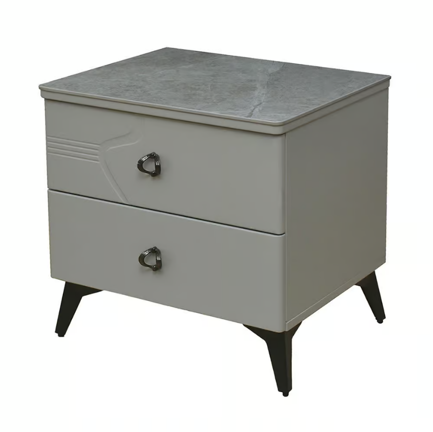 409-15 查斯特岩板床頭櫃 6mm亮面岩板+高級MDF+11cm防鏽烤漆黑鐵腳 (抽屜採高級鋼珠滑軌)(塗裝採PU平光烤漆)