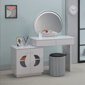 413-2 希洛唯伸縮玻璃鏡台 含椅(地面至桌面高度76cm）(附1片活動隔板） (不分左右方向)