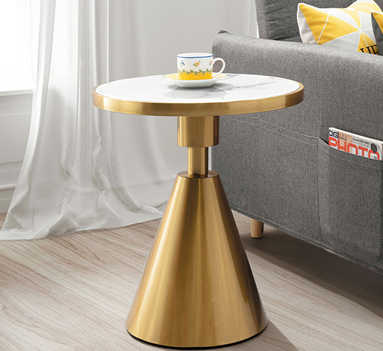 A328-02 多米尼克石面小茶几 不鏽鋼鍍鈦金色、