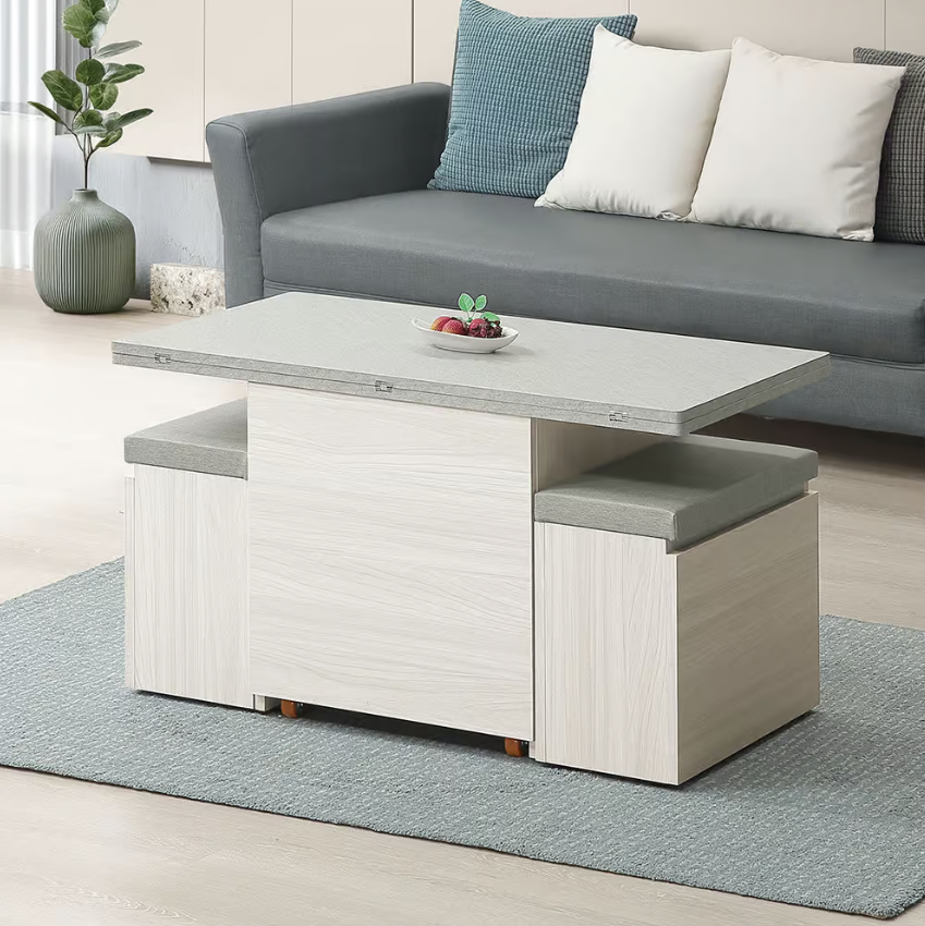 533-2 黛拉3.3尺雙升降大茶几 (附2張可置物輔助椅.附2顆活動輪) (輔助椅尺寸：寬24x深48x高42cm) (油壓升降五金)