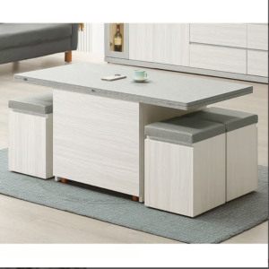 534-2 黛拉4尺雙升降大茶几 (附4張可置物輔助椅) (輔助椅尺寸：寬29.5x深29.5x高42cm) (油壓升降五金.附2顆活動車輪)