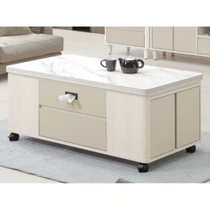 536-2 蕾佳娜4尺升降茶几 (面板為仿大理石紋美耐皿耐磨塗裝) (油壓緩衝升降五金.附6顆可固定輪) (兩面單抽皆可開.左右門內各附1片活動隔板)