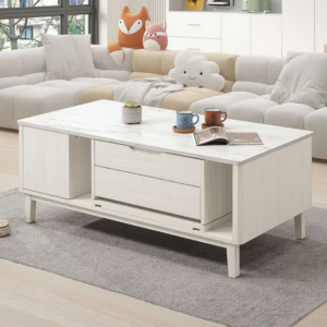 539-2 蓁妮4尺旋轉大茶几 (兩面單抽.單門雙面皆可開) (仿大理石紋美耐皿桌面)