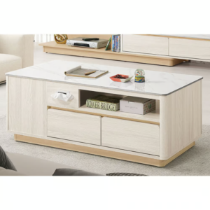 540-2 木可4尺雪山岩板四抽大茶几 (兩面雙抽皆可開.前後各1個面紙盒把手.附2張腳椅) (腳椅尺寸：寬34.6x深25x高30cm)