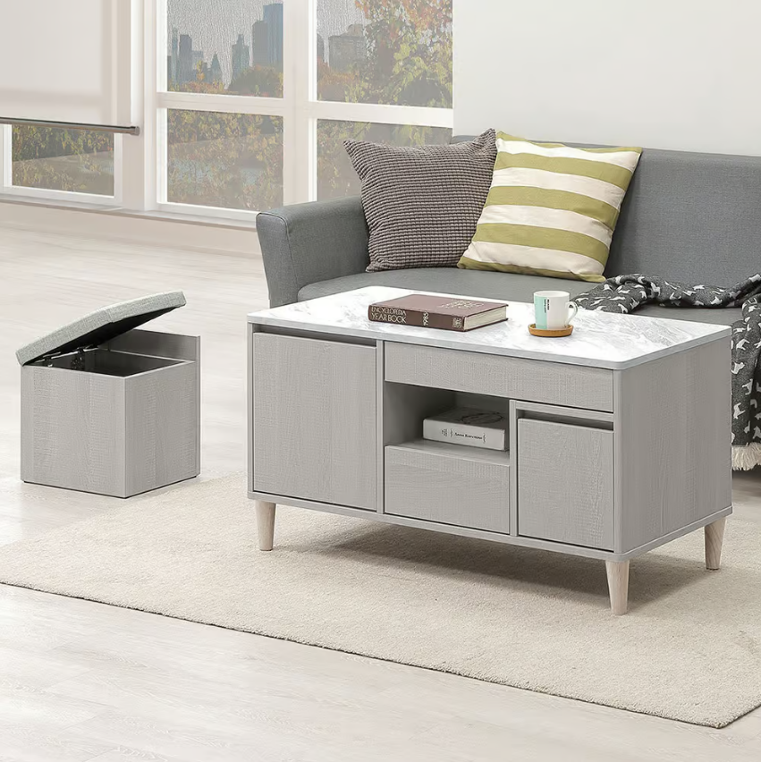 542-2 泰拉3.3尺二抽大茶几 含腳椅*1(腳椅坐墊為貓抓皮) (腳椅尺寸：寬34x深29.4x高34cm)