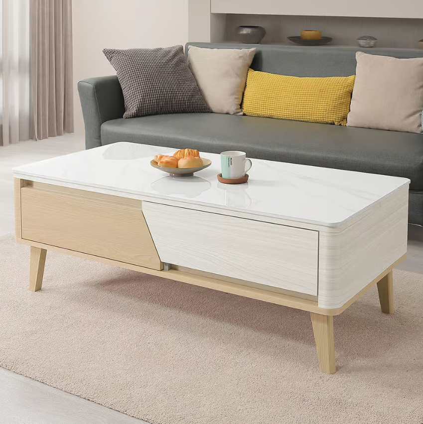 546-2 洛蒂4尺雪山岩板二抽大茶几 (抽屜雙邊造型.單邊使用)