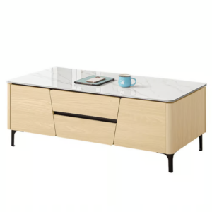 546-3 優悅4尺四抽四門雪山岩板大茶几 (木門內無隔板)1.2cm 亮面岩板