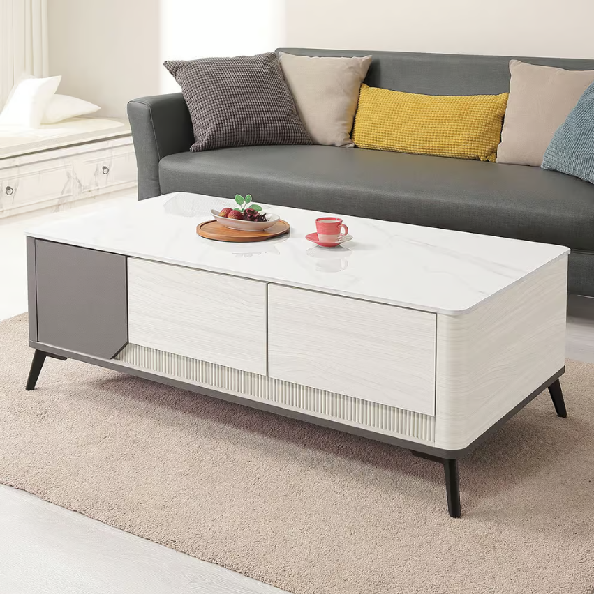 549-3 柏頓4尺二門四抽雪山岩板大茶几(抽屜雙邊造型.雙邊使用)1.2cm 亮面岩板不可訂做