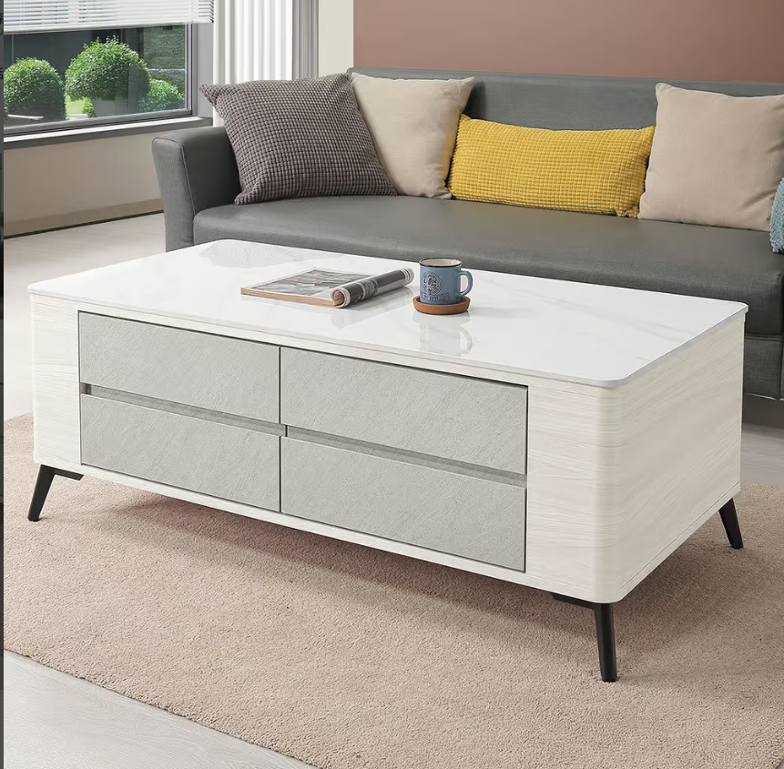 550-3 黛拉4尺四抽雪山岩板大茶几(抽屜雙邊造型.雙邊使用)1.2cm 亮面岩板