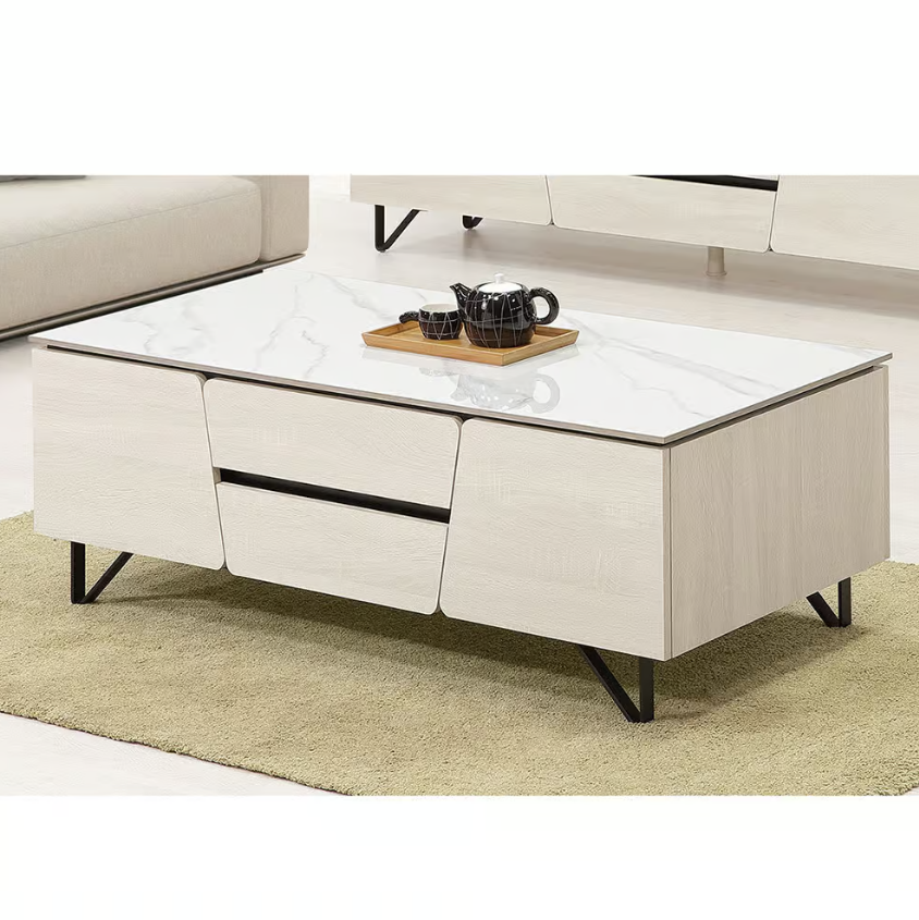 551-2 伊凡卡4尺四抽四門岩板大茶几(木門內無隔板)