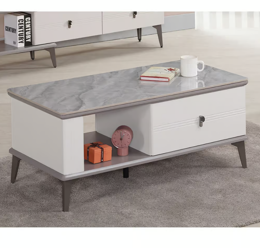 552-3 歆品3.3尺二抽岩板大茶几 (兩面單抽皆可開)