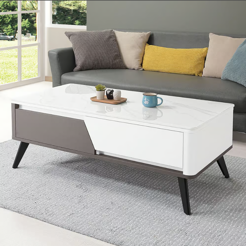 554-3 優佳4尺二抽雪山岩板大茶几 (雙邊造型.單邊抽屜使用)1.2cm 亮面岩板