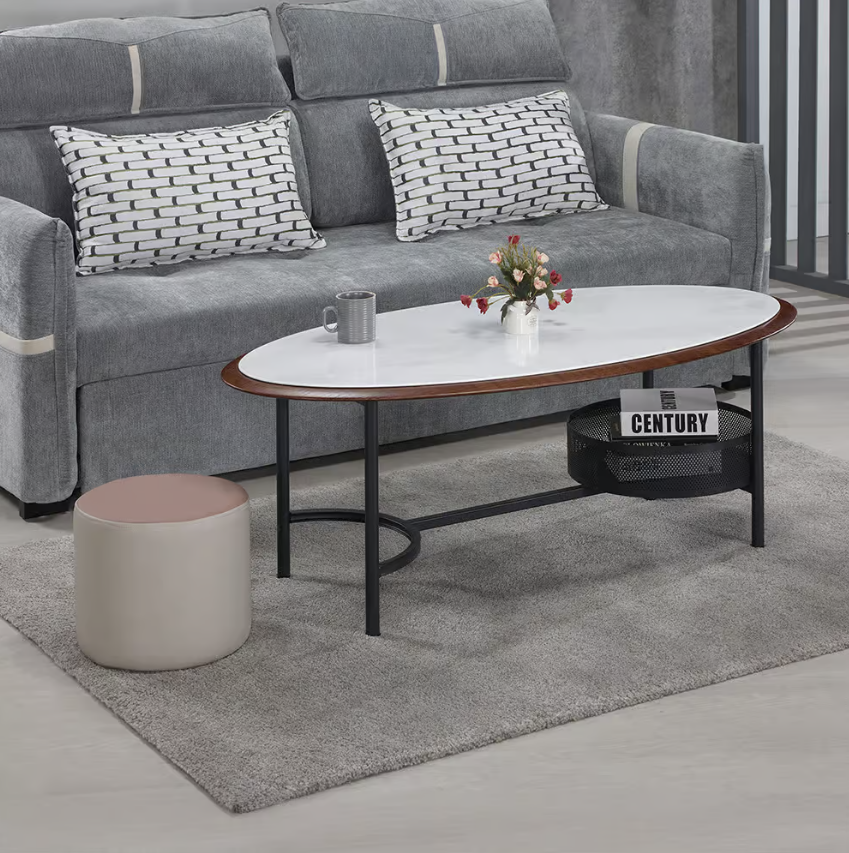 572-3 美維4.3尺科技石橢圓几 (附皮凳x1張，尺寸：寬31x深31x高26cm)