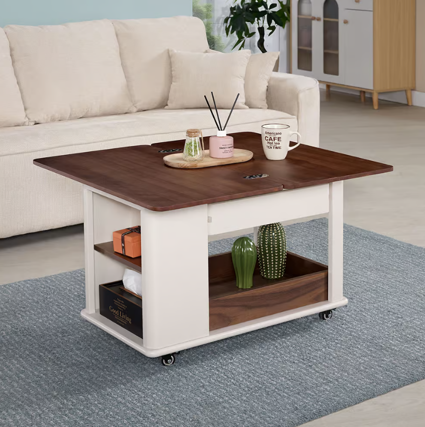 577-4 霍華白色折疊茶几 (單抽雙面開.附4顆煞車輪）