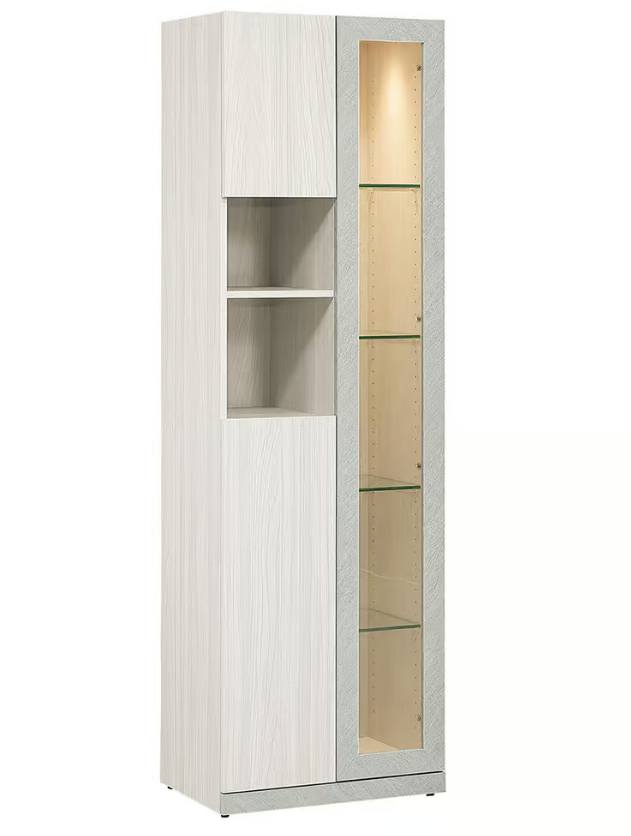 586-4 黛拉2*6.5尺展示櫃 右玻門(附4片8mm玻璃隔板.2片活動木隔板) (附按鍵式黃光投射燈具)(門片採用3mm強化玻璃)