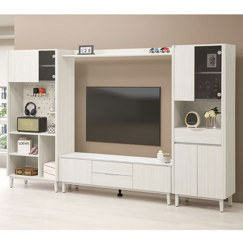 587-3 蓁妮9.6尺組合電視櫃 全組 (2.7尺收納櫃+5尺電視櫃+5尺天板+2尺收納櫃)