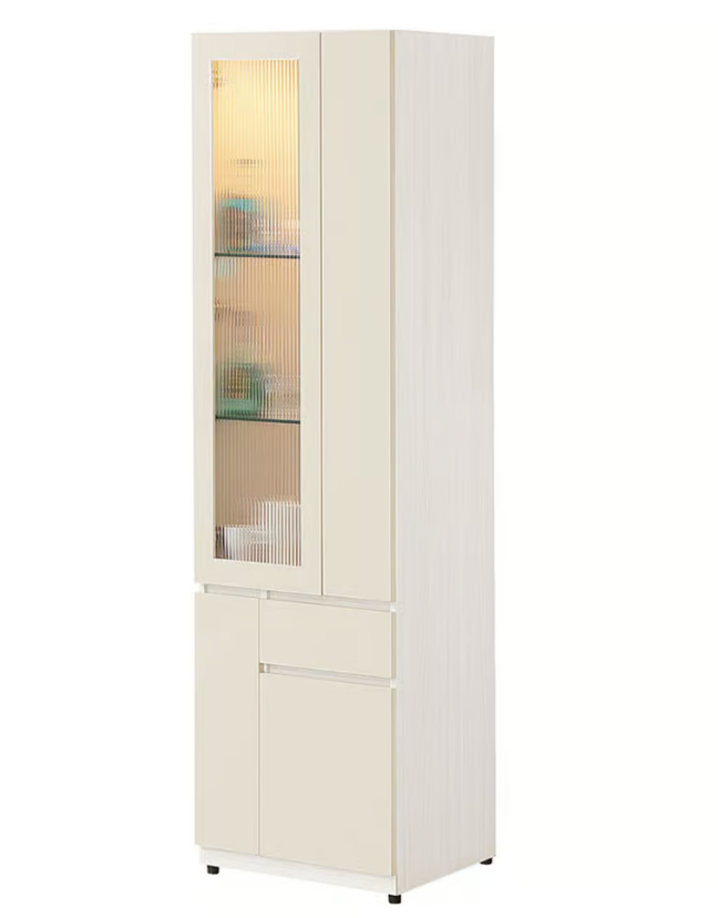 600-5 燕麥2尺展示櫃 (附2片8mm活動玻璃隔板.2片活動木隔板) (附線上開關LED燈)(上面左開門為5mm長虹玻璃)