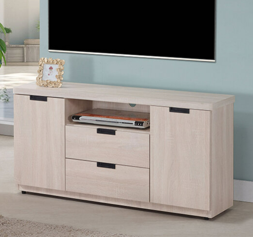 620-2 卡亞白梧桐色4尺電視櫃 ⊙附1個電線孔、 ⊙左右開門內各附1片活動隔板、