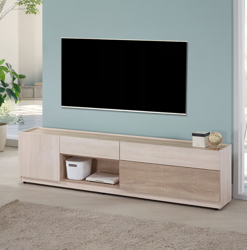 619-3 米瑞6尺電視櫃 ⊙附1個電線孔、 ⊙開門內無隔板、桌面內凹尺寸：寬176.5深26.5公分