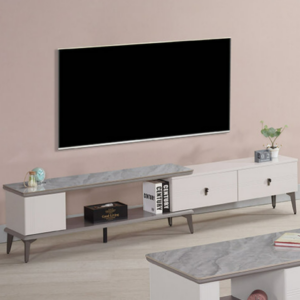 627-2 歆品4.3尺二抽岩板伸縮電視櫃 (木門內無隔板)美背處理