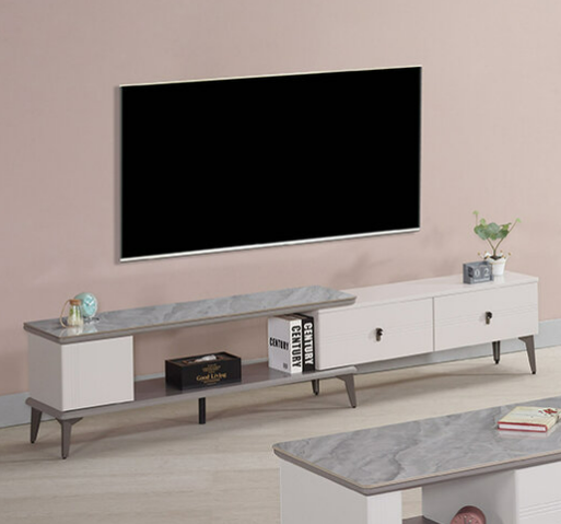 627-2 歆品4.3尺二抽岩板伸縮電視櫃 (木門內無隔板)美背處理