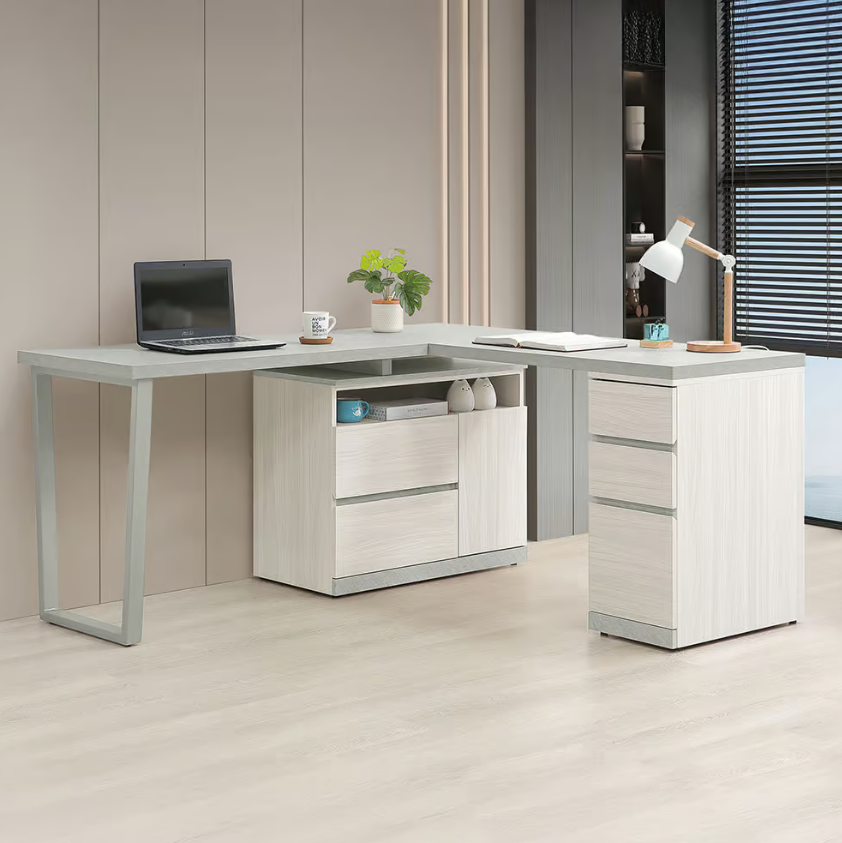 703-2 黛拉5.3尺多功能組合書桌 全組 (L型適合當個人工作桌使用) (收納櫃門內附1片活動隔板)