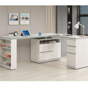 703-3 黛拉5.8尺多功能組合書桌 全組 ⊙L型適合當個人工作桌使用、 ⊙收納櫃門內附1片活動隔板、