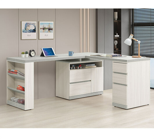 703-3 黛拉5.8尺多功能組合書桌 全組 ⊙L型適合當個人工作桌使用、 ⊙收納櫃門內附1片活動隔板、