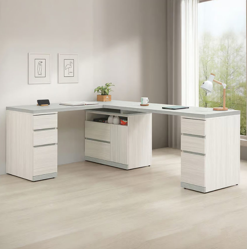 703-4 黛拉6.8尺多功能組合書桌全組 (L型適合2人使用) (收納櫃門內附1片活動隔板)