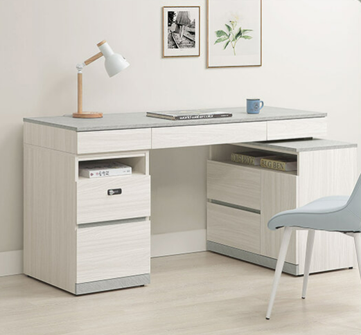 705-3 黛拉5尺組合書桌 全組 ⊙不分左右方向、 ⊙不含椅、 ⊙收納櫃門內附1片活動隔板、 ⊙二抽櫃抽屜採用密碼鎖設計、