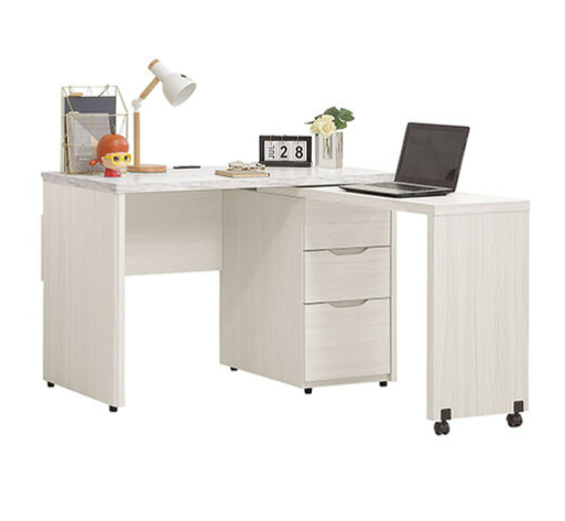 712-3 蓁妮4尺旋轉書桌 往右開 ⊙附1個2孔2插座、 ⊙仿大理石紋美耐皿桌面、