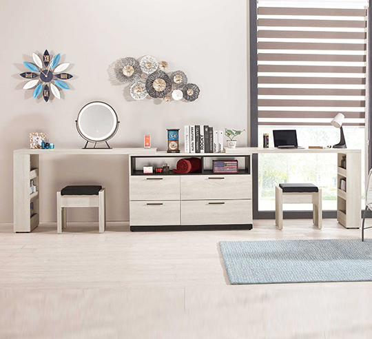 719-2 伊凡卡11.7尺多功能組合書桌 全組 含椅 ⊙雜誌架不分左右方向、附桌上鏡*1