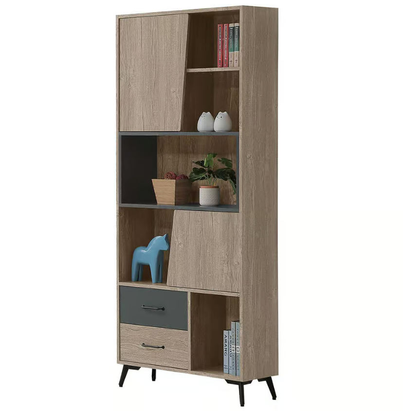 742-4 艾倫2.65尺二門二抽書櫃 腳高21.5公分  ⊙附2片活動隔板、