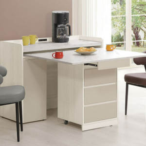 829-2 蕾佳娜3.5尺移動式餐桌櫃 ⊙仿大理石紋美耐皿桌面、 ⊙附檢驗合格兩插插座.附4顆可固定輪、 ⊙左右門內各附1片活動隔板、