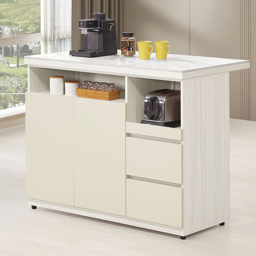 831-4 燕麥4尺岩板中島櫃 ⊙開門內附1片活動隔板、 ⊙附1個電線孔、