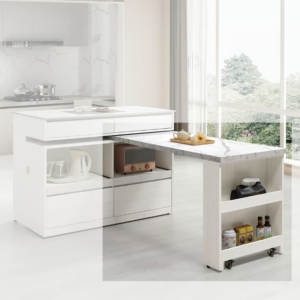 814-4 蘿拉5尺l型桌面架 (附2顆煞車輪)(桌面仿大理石紋美耐皿)